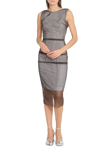 Maison Margiela Women's Mesh Overlay Sheath Midi-Dress - Brown Light Grey | Thumbnail 2 Maison Margiela Women's Mesh Overlay Sheath Midi-Dress - Brown Light Grey | Thumbnail 2