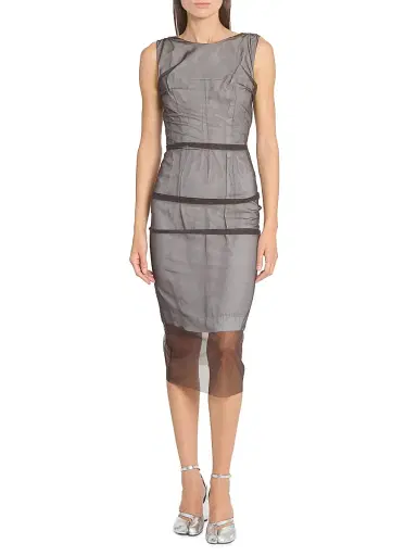 Maison Margiela Women's Mesh Overlay Sheath Midi-Dress - Brown Light Grey | Thumbnail 3 Maison Margiela Women's Mesh Overlay Sheath Midi-Dress - Brown Light Grey | Thumbnail 3