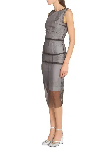 Maison Margiela Women's Mesh Overlay Sheath Midi-Dress - Brown Light Grey | Thumbnail 4 Maison Margiela Women's Mesh Overlay Sheath Midi-Dress - Brown Light Grey | Thumbnail 4