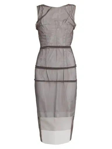 Maison Margiela Women's Mesh Overlay Sheath Midi-Dress - Brown Light Grey | Thumbnail 1 Maison Margiela Women's Mesh Overlay Sheath Midi-Dress - Brown Light Grey | Thumbnail 1