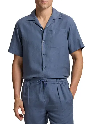 Ralph Lauren Purple Label Men's Silk-Linen Camp Shirt - Vintage Indigo | Thumbnail 3 Ralph Lauren Purple Label Men's Silk-Linen Camp Shirt - Vintage Indigo | Thumbnail 3