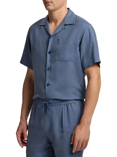 Ralph Lauren Purple Label Men's Silk-Linen Camp Shirt - Vintage Indigo | Thumbnail 4 Ralph Lauren Purple Label Men's Silk-Linen Camp Shirt - Vintage Indigo | Thumbnail 4
