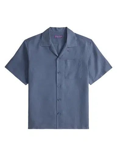 Ralph Lauren Purple Label Men's Silk-Linen Camp Shirt - Vintage Indigo | Thumbnail 1 Ralph Lauren Purple Label Men's Silk-Linen Camp Shirt - Vintage Indigo | Thumbnail 1