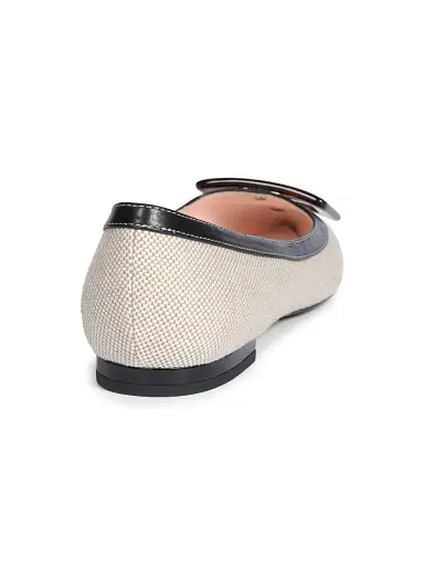 Roger Vivier Women's Gommettine Cotton-Leather Ballerina Flats - Black Natural | Thumbnail 3 Roger Vivier Women's Gommettine Cotton-Leather Ballerina Flats - Black Natural | Thumbnail 3