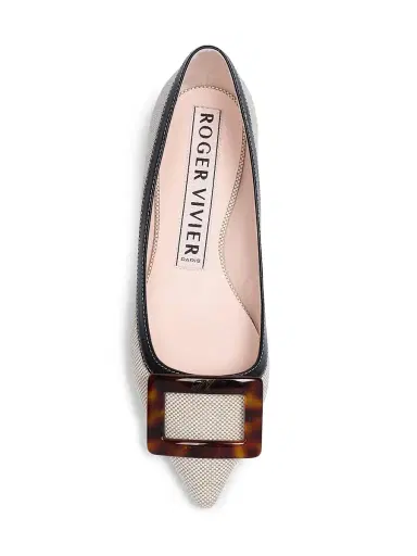 Roger Vivier Women's Gommettine Cotton-Leather Ballerina Flats - Black Natural | Thumbnail 4 Roger Vivier Women's Gommettine Cotton-Leather Ballerina Flats - Black Natural | Thumbnail 4