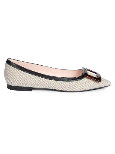Roger Vivier Women's Gommettine Cotton-Leather Ballerina Flats - Black Natural | Thumbnail 1 Roger Vivier Women's Gommettine Cotton-Leather Ballerina Flats - Black Natural | Thumbnail 1