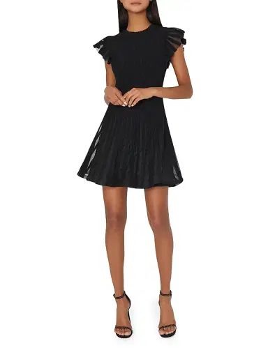 Milly Women's Sheer Flutter-Sleeve Minidress - Black | Thumbnail 2 Milly Women's Sheer Flutter-Sleeve Minidress - Black | Thumbnail 2