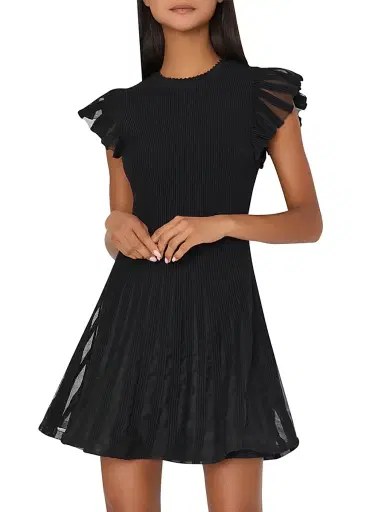 Milly Women's Sheer Flutter-Sleeve Minidress - Black | Thumbnail 4 Milly Women's Sheer Flutter-Sleeve Minidress - Black | Thumbnail 4