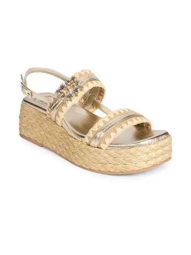 Roger Vivier Women's Summer Strass 60MM Leather-Raffia Espadrille Sandals - Crema Chiaro Oro - Size 11 | Thumbnail 2 Roger Vivier Women's Summer Strass 60MM Leather-Raffia Espadrille Sandals - Crema Chiaro Oro - Size 11 | Thumbnail 2