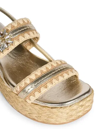 Roger Vivier Women's Summer Strass 60MM Leather-Raffia Espadrille Sandals - Crema Chiaro Oro - Size 11 | Thumbnail 5 Roger Vivier Women's Summer Strass 60MM Leather-Raffia Espadrille Sandals - Crema Chiaro Oro - Size 11 | Thumbnail 5