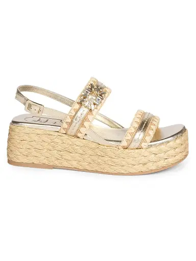 Roger Vivier Women's Summer Strass 60MM Leather-Raffia Espadrille Sandals - Crema Chiaro Oro - Size 11 | Thumbnail 1 Roger Vivier Women's Summer Strass 60MM Leather-Raffia Espadrille Sandals - Crema Chiaro Oro - Size 11 | Thumbnail 1