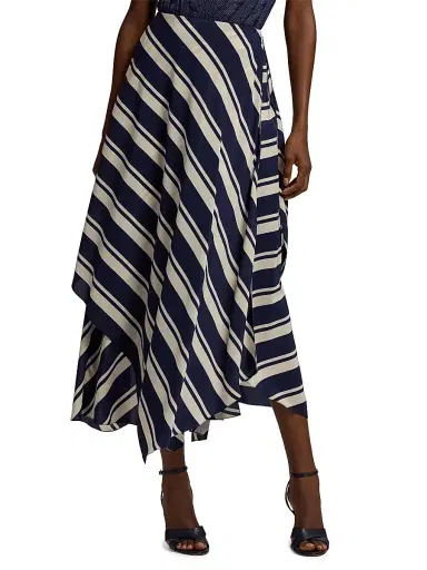Ralph Lauren Collection Women's Tilda Striped Paneled Silk Maxi Skirt - Icon Navy | Thumbnail 3 Ralph Lauren Collection Women's Tilda Striped Paneled Silk Maxi Skirt - Icon Navy | Thumbnail 3