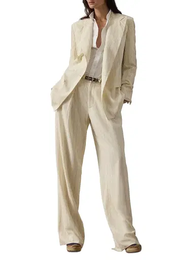 Ralph Lauren Collection Women's Jody Striped Wool Straight-Leg Pants - Cream Icon Navy - Size 8 | Thumbnail 7 Ralph Lauren Collection Women's Jody Striped Wool Straight-Leg Pants - Cream Icon Navy - Size 8 | Thumbnail 7