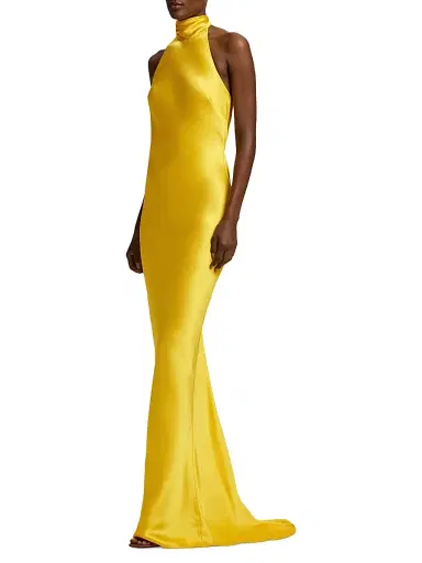 Ralph Lauren Collection Women's Chilton Stretch-Satin Column Gown - Racing Yellow | Thumbnail 3 Ralph Lauren Collection Women's Chilton Stretch-Satin Column Gown - Racing Yellow | Thumbnail 3