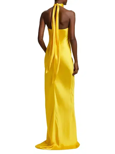 Ralph Lauren Collection Women's Chilton Stretch-Satin Column Gown - Racing Yellow | Thumbnail 4 Ralph Lauren Collection Women's Chilton Stretch-Satin Column Gown - Racing Yellow | Thumbnail 4