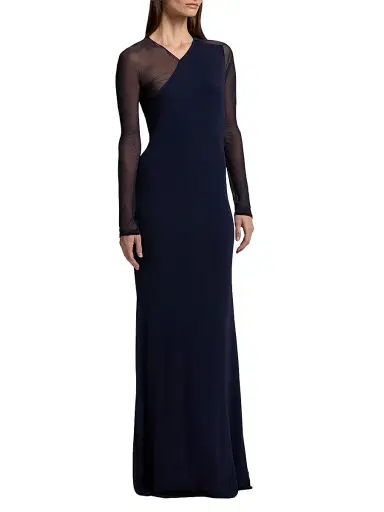 Ralph Lauren Collection Women's Brynn Sheer Sleeve Column Gown | Thumbnail 4 Ralph Lauren Collection Women's Brynn Sheer Sleeve Column Gown | Thumbnail 4