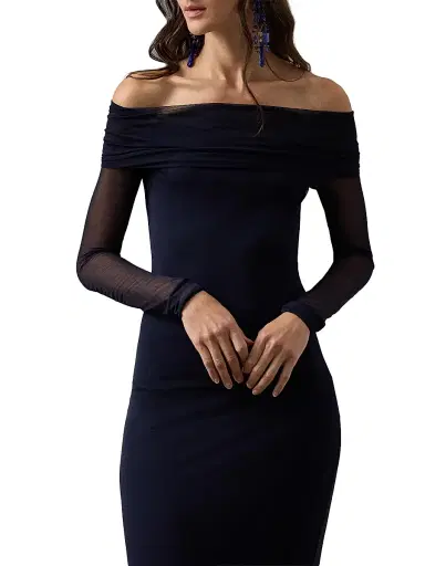 Ralph Lauren Collection Women's Audria Mesh Jersey Sheath Midi-Dress | Thumbnail 7 Ralph Lauren Collection Women's Audria Mesh Jersey Sheath Midi-Dress | Thumbnail 7