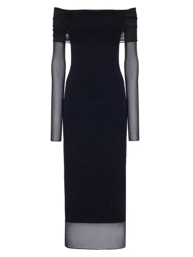 Ralph Lauren Collection Women's Audria Mesh Jersey Sheath Midi-Dress | Thumbnail 1 Ralph Lauren Collection Women's Audria Mesh Jersey Sheath Midi-Dress | Thumbnail 1