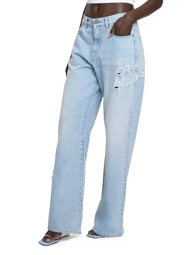 Casablanca Women's Hotfix Distressed Logo Baggy Jeans | Thumbnail 4 Casablanca Women's Hotfix Distressed Logo Baggy Jeans | Thumbnail 4