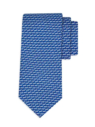 Ferragamo Men's Bubu Dachshunds Silk Tie - Blue | Thumbnail 1 Ferragamo Men's Bubu Dachshunds Silk Tie - Blue | Thumbnail 1