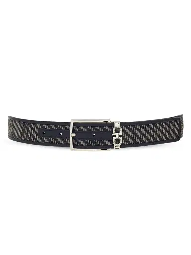 FERRAGAMO Men's Double Adjustable Woven Leather Belt - New Navy Dark Grey | Thumbnail 3 FERRAGAMO Men's Double Adjustable Woven Leather Belt - New Navy Dark Grey | Thumbnail 3