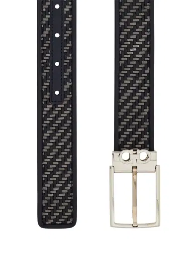 FERRAGAMO Men's Double Adjustable Woven Leather Belt - New Navy Dark Grey | Thumbnail 4 FERRAGAMO Men's Double Adjustable Woven Leather Belt - New Navy Dark Grey | Thumbnail 4