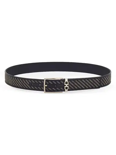 FERRAGAMO Men's Double Adjustable Woven Leather Belt - New Navy Dark Grey | Thumbnail 1 FERRAGAMO Men's Double Adjustable Woven Leather Belt - New Navy Dark Grey | Thumbnail 1