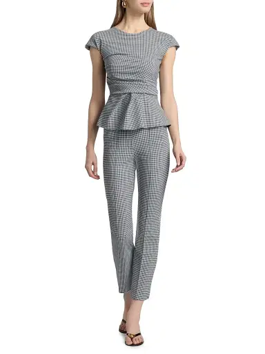 Chiara Boni La Petite Robe Women's Lisai Gingham Print Peplum Top - Brigitte Black | Thumbnail 2 Chiara Boni La Petite Robe Women's Lisai Gingham Print Peplum Top - Brigitte Black | Thumbnail 2