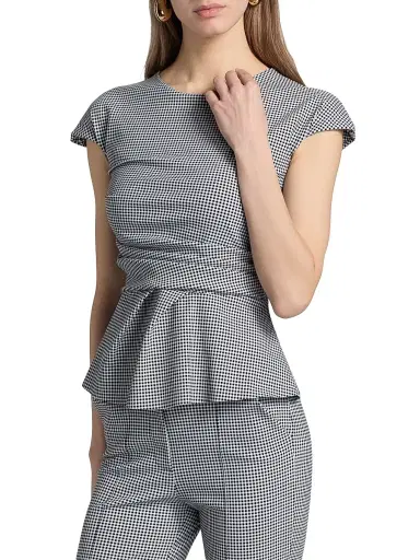 Chiara Boni La Petite Robe Women's Lisai Gingham Print Peplum Top - Brigitte Black | Thumbnail 3 Chiara Boni La Petite Robe Women's Lisai Gingham Print Peplum Top - Brigitte Black | Thumbnail 3