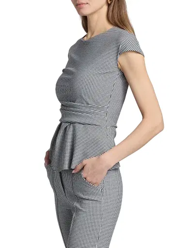 Chiara Boni La Petite Robe Women's Lisai Gingham Print Peplum Top - Brigitte Black | Thumbnail 4 Chiara Boni La Petite Robe Women's Lisai Gingham Print Peplum Top - Brigitte Black | Thumbnail 4