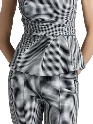 Chiara Boni La Petite Robe Women's Lisai Gingham Print Peplum Top - Brigitte Black | Thumbnail 6 Chiara Boni La Petite Robe Women's Lisai Gingham Print Peplum Top - Brigitte Black | Thumbnail 6