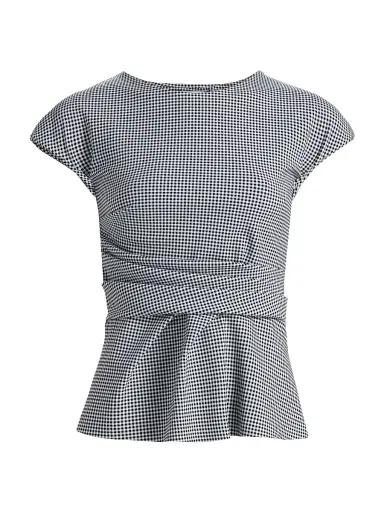 Chiara Boni La Petite Robe Women's Lisai Gingham Print Peplum Top - Brigitte Black | Thumbnail 1 Chiara Boni La Petite Robe Women's Lisai Gingham Print Peplum Top - Brigitte Black | Thumbnail 1