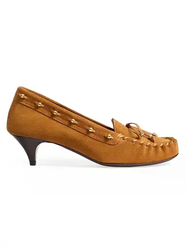 Khaite Women's Milly 45MM Suede Moccasin-Style Pumps - Caramel | Thumbnail 1 Khaite Women's Milly 45MM Suede Moccasin-Style Pumps - Caramel | Thumbnail 1