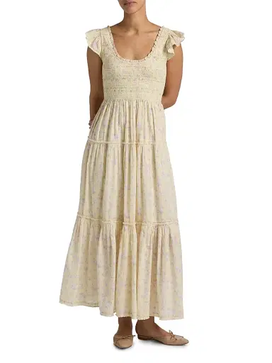 LoveShackFancy Women's Chessie Floral Cotton Scoopneck Maxi Dress - Lemon Spritz - Size Large | Thumbnail 2 LoveShackFancy Women's Chessie Floral Cotton Scoopneck Maxi Dress - Lemon Spritz - Size Large | Thumbnail 2