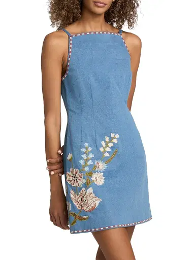 Veronica Beard Women's Chester Floral Embroidered Minidress - Sea Glare - Size 6 | Thumbnail 3 Veronica Beard Women's Chester Floral Embroidered Minidress - Sea Glare - Size 6 | Thumbnail 3