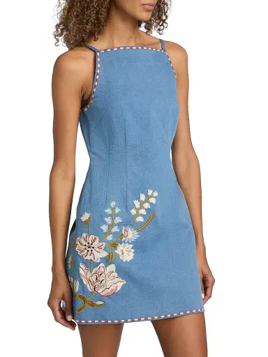 Veronica Beard Women's Chester Floral Embroidered Minidress - Sea Glare - Size 6 | Thumbnail 4 Veronica Beard Women's Chester Floral Embroidered Minidress - Sea Glare - Size 6 | Thumbnail 4