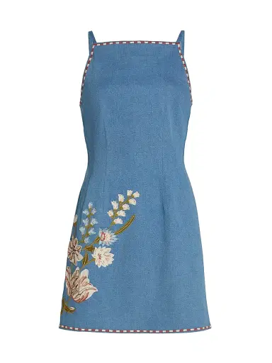 Veronica Beard Women's Chester Floral Embroidered Minidress - Sea Glare - Size 6 | Thumbnail 1 Veronica Beard Women's Chester Floral Embroidered Minidress - Sea Glare - Size 6 | Thumbnail 1