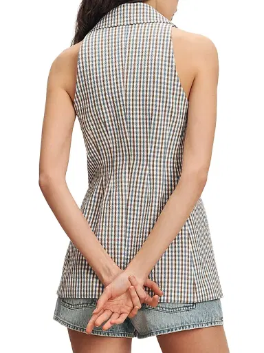 Veronica Beard Women's Costa Gingham Tailored Vest - Acorn Multi - Size 2 | Thumbnail 5 Veronica Beard Women's Costa Gingham Tailored Vest - Acorn Multi - Size 2 | Thumbnail 5