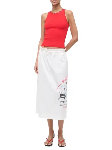 Staud Women's Shore Shark Print Cotton Midi-Skirt | Thumbnail 2 Staud Women's Shore Shark Print Cotton Midi-Skirt | Thumbnail 2