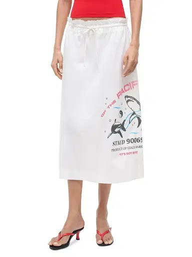 Staud Women's Shore Shark Print Cotton Midi-Skirt | Thumbnail 3 Staud Women's Shore Shark Print Cotton Midi-Skirt | Thumbnail 3