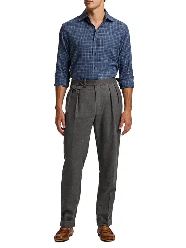Ralph Lauren Purple Label Men's Tattersall Flannel Shirt - Blue Melange Tattersall | Thumbnail 2 Ralph Lauren Purple Label Men's Tattersall Flannel Shirt - Blue Melange Tattersall | Thumbnail 2