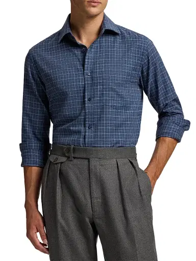 Ralph Lauren Purple Label Men's Tattersall Flannel Shirt - Blue Melange Tattersall | Thumbnail 3 Ralph Lauren Purple Label Men's Tattersall Flannel Shirt - Blue Melange Tattersall | Thumbnail 3