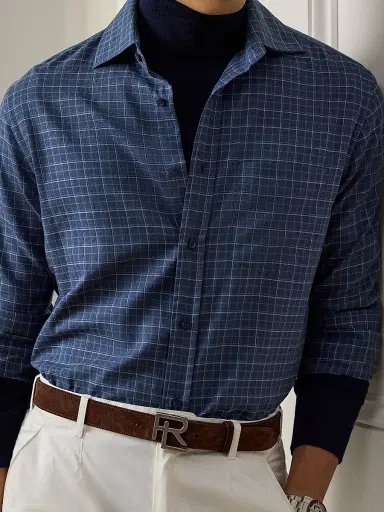 Ralph Lauren Purple Label Men's Tattersall Flannel Shirt - Blue Melange Tattersall | Thumbnail 6 Ralph Lauren Purple Label Men's Tattersall Flannel Shirt - Blue Melange Tattersall | Thumbnail 6
