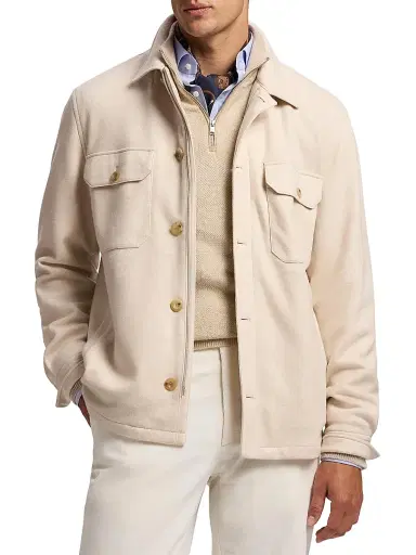 Ralph Lauren Purple Label Men's Felton Cashmere-Blend Shirt Jacket - Champagne Cream | Thumbnail 2 Ralph Lauren Purple Label Men's Felton Cashmere-Blend Shirt Jacket - Champagne Cream | Thumbnail 2