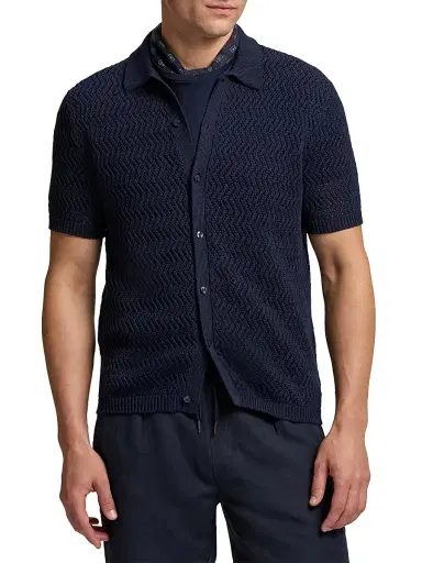 Ralph Lauren Purple Label Men's Textured Cotton Short-Sleeve Cardigan - Classic Chairman Navy | Thumbnail 3 Ralph Lauren Purple Label Men's Textured Cotton Short-Sleeve Cardigan - Classic Chairman Navy | Thumbnail 3