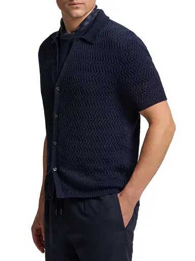 Ralph Lauren Purple Label Men's Textured Cotton Short-Sleeve Cardigan - Classic Chairman Navy | Thumbnail 4 Ralph Lauren Purple Label Men's Textured Cotton Short-Sleeve Cardigan - Classic Chairman Navy | Thumbnail 4