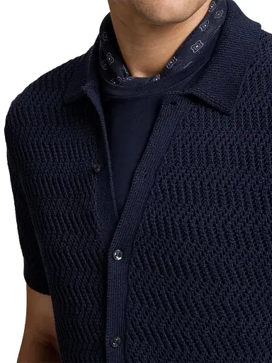 Ralph Lauren Purple Label Men's Textured Cotton Short-Sleeve Cardigan - Classic Chairman Navy | Thumbnail 6 Ralph Lauren Purple Label Men's Textured Cotton Short-Sleeve Cardigan - Classic Chairman Navy | Thumbnail 6