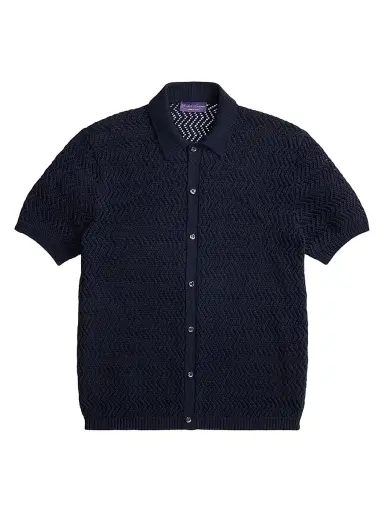 Ralph Lauren Purple Label Men's Textured Cotton Short-Sleeve Cardigan - Classic Chairman Navy | Thumbnail 1 Ralph Lauren Purple Label Men's Textured Cotton Short-Sleeve Cardigan - Classic Chairman Navy | Thumbnail 1