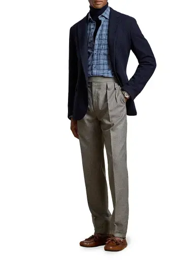 Ralph Lauren Purple Label Men's Aston Brushed Cotton Plaid Button-Front Shirt | Thumbnail 2 Ralph Lauren Purple Label Men's Aston Brushed Cotton Plaid Button-Front Shirt | Thumbnail 2