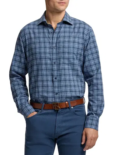 Ralph Lauren Purple Label Men's Aston Brushed Cotton Plaid Button-Front Shirt | Thumbnail 3 Ralph Lauren Purple Label Men's Aston Brushed Cotton Plaid Button-Front Shirt | Thumbnail 3